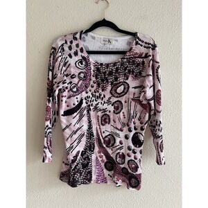 Shana k Multicolor Y2K Sequined Ribbed Top Size M  Artsy Whimsigoth Indie Sleaze